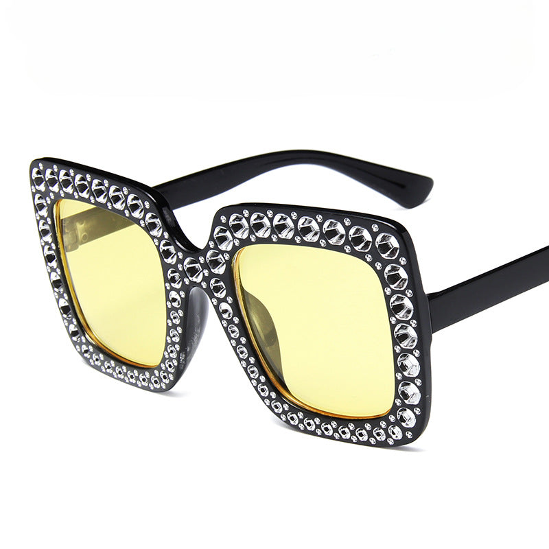 Wholesale PC Diamond Plated Large Frame Retro Square Sunglasses